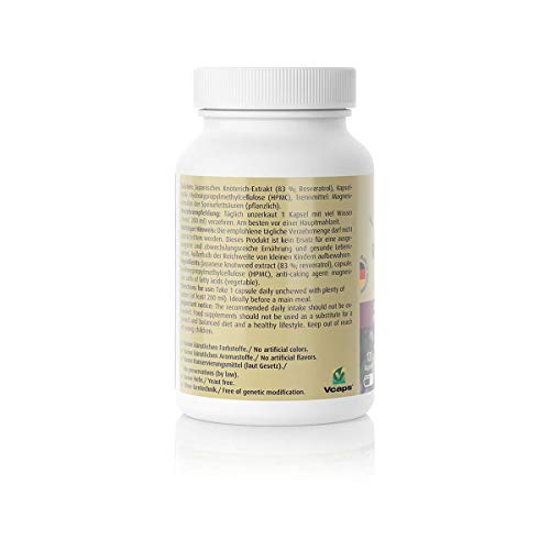 Cápsulas de Resveratrol 125mg de ZeinPharma • 120 cápsulas (4 meses de suministro) • sin gluten, vegano, kosher y halal • Hecho en Alemania