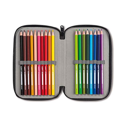 CARIOCA Estuche Pixel | Estuche 3 Cremalleras con Material Escolar, Estuche Escuela Infantil, Primaria y Secundaria con 18 Lápices de Colores, 18 Rotuladores Punta Fina y Accesorios Papelería, Rosa