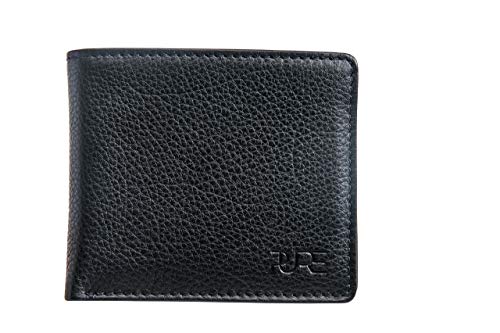 Cartera Castor de Piel auténtica para Hombre con Bloqueo RFID con Monedero – Billetera Plana Slim de Cuero Negro