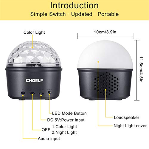 CHOELF Luces Discoteca, Bola Discoteca con Altavoz Bluetooth y Cable USB, LED Giratoria Luz de Fiesta 9 Colores RGB Lámpara de Noche con Mando a Distancia, Iluminacion para Cumpleaños Bodas Navidad