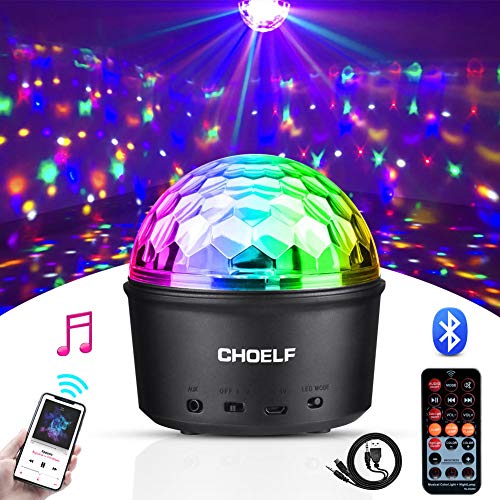 CHOELF Luces Discoteca, Bola Discoteca con Altavoz Bluetooth y Cable USB, LED Giratoria Luz de Fiesta 9 Colores RGB Lámpara de Noche con Mando a Distancia, Iluminacion para Cumpleaños Bodas Navidad