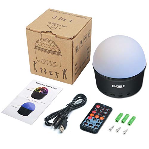 CHOELF Luces Discoteca, Bola Discoteca con Altavoz Bluetooth y Cable USB, LED Giratoria Luz de Fiesta 9 Colores RGB Lámpara de Noche con Mando a Distancia, Iluminacion para Cumpleaños Bodas Navidad