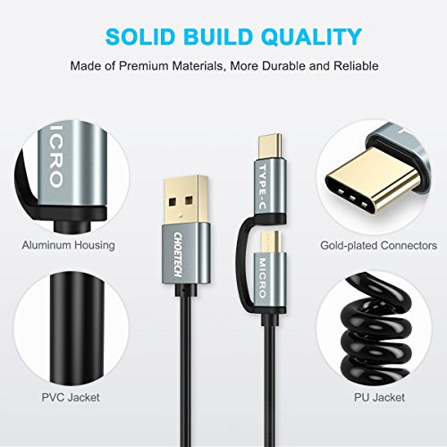 CHOETECH Cable USB C, 2 in 1 USB C y Micro USB Cable Carga&Sync Cable Compatible Galaxy S10/S9/S8/S10+/Note 10/Note 9, Huawei P30/ P30 Pro/ P20/P10 y Dispositivos Tipo C o Micro USB [1.2 M, 2 Pack]