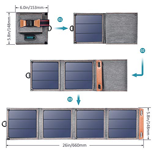 CHOETECH Cargador Solar, 14W Panel Solar Cargador Portátil Ligero Impermeable Placa Solar Power Bank Compatible con Teléfonos Samsung, iPhone, Huawei,Xiaomi,iPad, Cámara, Tablet,Airpods, etc.