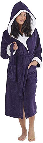 CityComfort Bata de Estar por Casa Mujer Invierno con Capucha, Ropa de Dormir Suave Material de Forro Polar, Batín Tejido Peluche Accesorios Mujer, Regalos para Mama (S, Morado Oscuro)