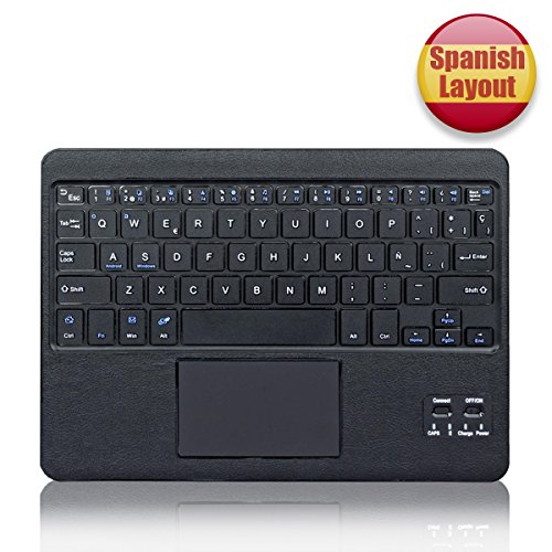 CoastaCloud- QWERTY Español Delgado Teclado Bluetooth con una Función de Multi- touchpad y batería Recargable para Cualquier Windows/Android OS Tablet (Negro)