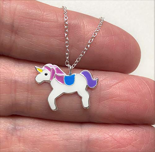 Colgante de unicornio de plata, para niños (ajustable: 36-39 cm)