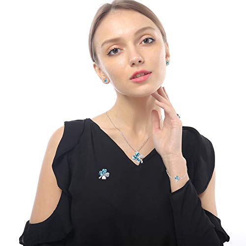 Colgante Trebol, Collar de Trébol de Cuatro Hojas Azul Anillo de Buena Suerte Pulsera de Trébol de Cuatro Hojas Pendientes de Gota de Agua de Trébol de Trébol, Mujeres Novia Esposa Hija 5pcs / Set