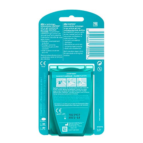 Compeed® – Apósitos de ampollas – Surtido – 5 apósitos hidrocoloide – Cuidado de los pies – Apósitos Cicatrización rápida – 3 tamaños diferentes (medio, pequeño, dedo medio)