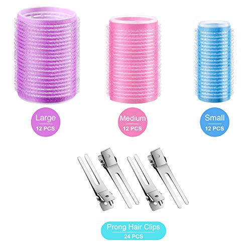 Conjunto de 60 Rulos y Clips de Pelo 36 Rulos de Auto Agarre y 24 Clips de Pelo de Diente Herramientas de Rizador de Peinado Clásico para Mujeres, Hombres y Niños (44 mm, 30 mm, 20 mm)