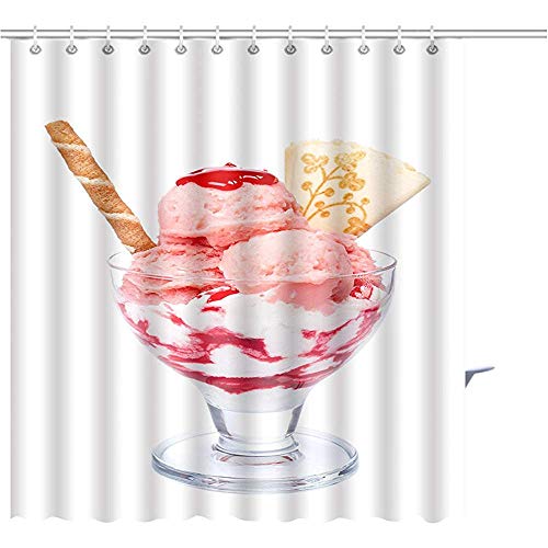 Cortina De Ducha Delicioso Helado De Fresa En Un Recipiente De Vidrio Aislado En El Fondo Dof Bajo Conjunto De Baño De Gráficos Cortina De Ducha Forro 122X183CM