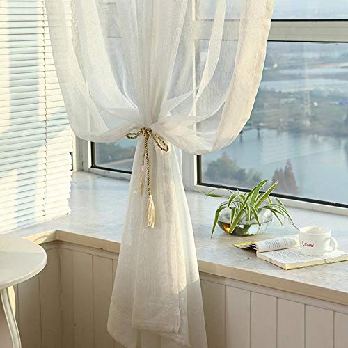 CTOBB Pantalla de Ventana Blanca Pura Tela Transparente Simple y Moderna Cortina de Tul de Rayas de Alambre de Plata Brillante para Sala de Estar Dormitorio M135-50, Blanco, W350CM X H260CM