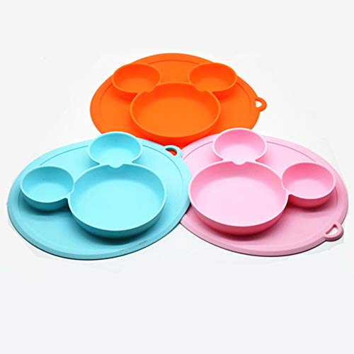 Cuenco de silicona para niños, con ventosa, para alimentar platos, vajilla y recipiente de alimentos, para niños, mantel individual, color azul