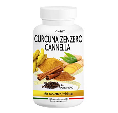 Curcuma, Jengibre, Canela y Pimienta Negra Line@ | 60 tabletas | Para reactivar el metabolismo y la digestión | especias con efectos mágicos | producto italiano