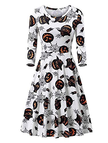 CuteRose Women Fall & Winter Long-Sleeve Floral Halloween Mid and Maxi Dress AS5 XS