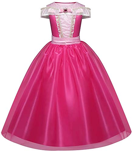 CVERY Aurora Vestido Princesa, Bella Durmiente Disfraz Rosa Disfraz, Halloween Fiesta Disfraz Princesa Vestidos para Niña, Edad 3-10 Años - como Imagen Show, 120cm