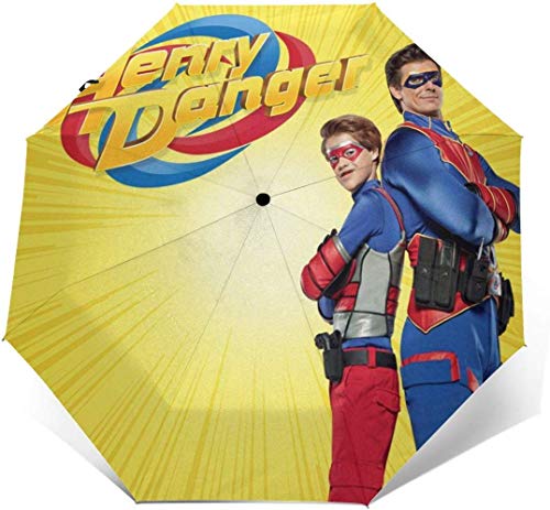 Dan-Ger Jaune Hen-ry Parapluie Automatique à Trois Plis Crème Solaire Imperméable Solide Coupe-Vent Parapluies Personnalisés Durables pour Unisexe Garçon Extérieur Extérieur Impression