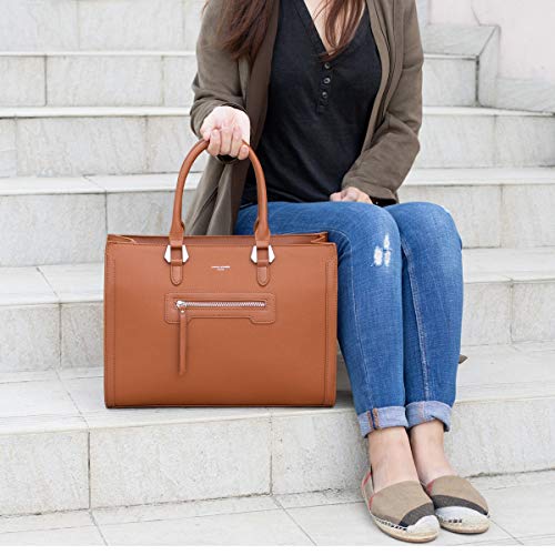 David Jones - Bolso de Mano Trabajo Mujer - Shopper Tote Bag PU Piel - Grande Bolso Bandolera Hombro Cuero Asa Superior - Maletines A4 Diario Vida Satchel Mensajero Oficina Escuela - Camel