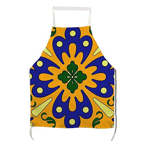 Delantal naranja y azul Talavera patrón de azulejos para hombre y mujer para cocinar, barbacoa y hornear con bolsillos