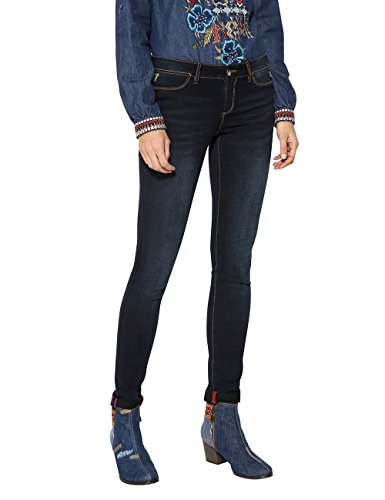 Desigual Second Skin Jeans Ajustados, Azul (Black Denim 5009), W26 para Mujer