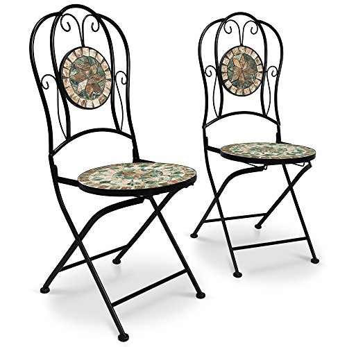 Deuba Set de 2 Sillas Mosaico »Malaga« Asiento de cerámica Plegables 36x45x94cm para balcón jardín terraza Patio