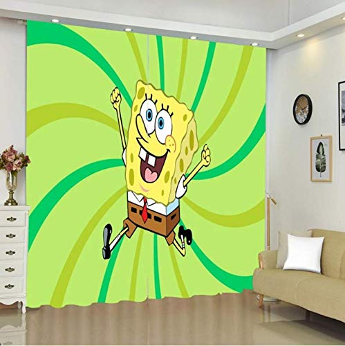 DGTJSEVEN Bob Esponja, Tratamiento De Ventanas, Cortinas Terminadas, Dibujos Animados, Impresión 3D, Poliéster, Cortinas Opacas para Ventana para Sala De Estar, 215X220Cm