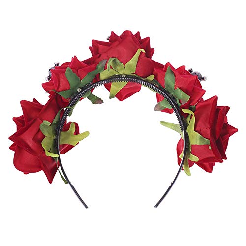 Diadema floral de Halloween con corona de rosas y diseño de calavera con diseño de flores, tocado para el pelo, tocado para disfraz de Halloween, accesorio para cosplay, festivales de fantasía