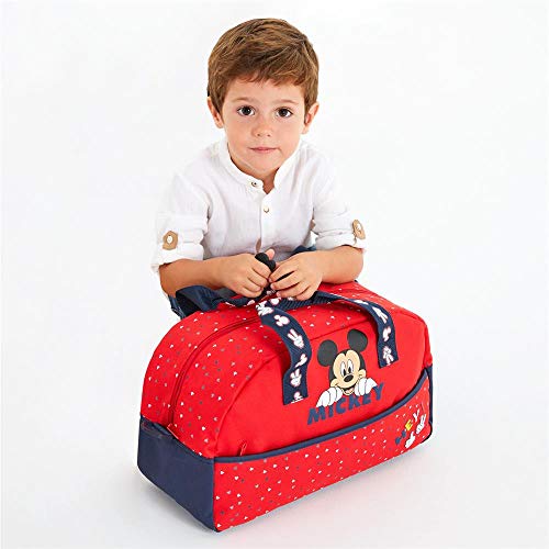 Disney Bolsa de Viaje Happy Mickey 40 cm, Color Rojo