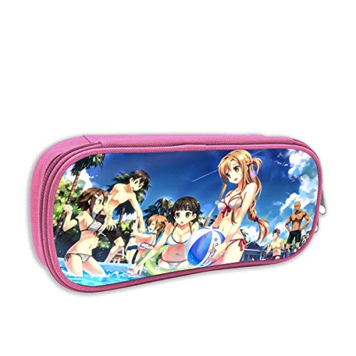 DJNGN Organizador de lápices con cremallera doble de almacenamiento grande para la escuela, Sword Art Online Bikini de niña hermosa Bolsa de maquillaje cosmético de animación japonesa, Bolsa de almac