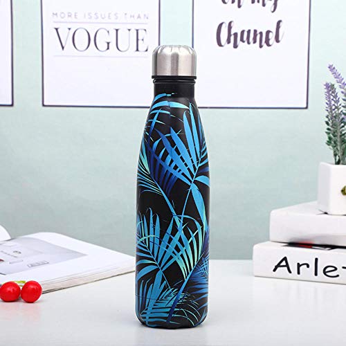 DLSM Frasco de vacío con diseño de Hoja, Taza de Agua para automóvil acompañante al Aire Libre, Botella de Agua Deportiva de Acero Inoxidable, Botella de Agua de Acero Inoxidable-C1