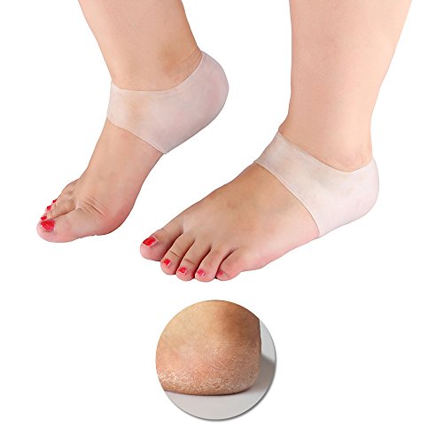 Doact Plantilla de Talón y Calcetines de Silicona Hidratante de talon, Plantillas para la fascitis plantar y espolón calcáneo,Soportes para el talón, Protectores de talón para Mujer y Hombre (Clear)