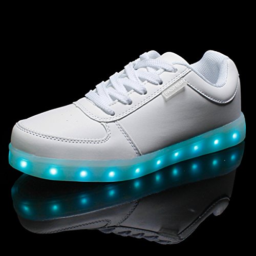 DoGeek Zapatos Led Negras Blanco 7 Color USB Carga LED Zapatillas Luces Luminosos Zapatillas Led Deportivos para Hombres Mujeres (Elegir 1 tamaño más Grande)