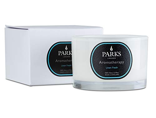 DSL Parks London - Vela de aromaterapia 100% de Cera Natural - Vela de aromaterapia de Cera de Aroma Natural - Mecha única de Larga duración de 20 Horas de Limpieza - Aroma Fresco de Lino