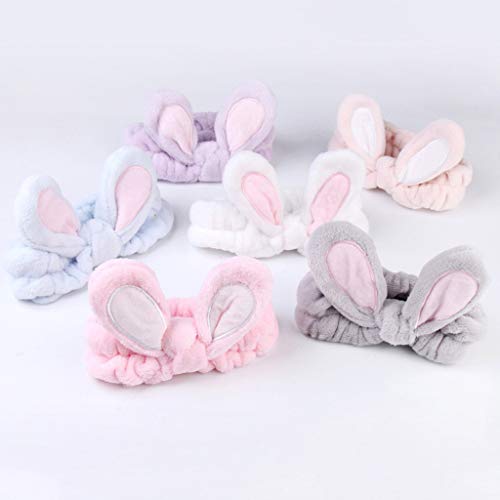 ecmqs – Banda de Cabello para Mujer/Niña Color caramelo sucré diadema peluche mignonne"orejas de conejo bordadas diadema Bowknot froncé Large turbante de maquillaje 5 colores gris