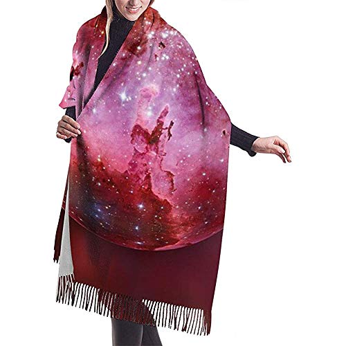 Elaine-Shop Imitar Cachemira Bufanda de invierno Pashmina Chal Wraps Manta Bufandas Abrigo elegante para mujer Galaxy Fog Universe Vía láctea Cielo nocturno Rojo