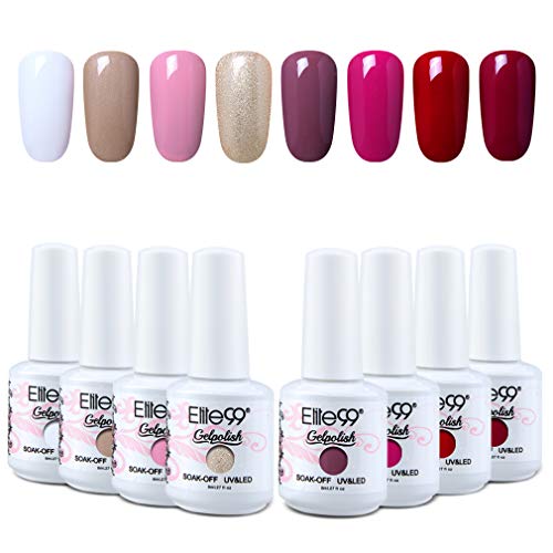 Elite99 Esmaltes Semipermanentes de Uñas en Gel UV LED, 8 Colores Kit de Esmaltes de Uñas de Color 003