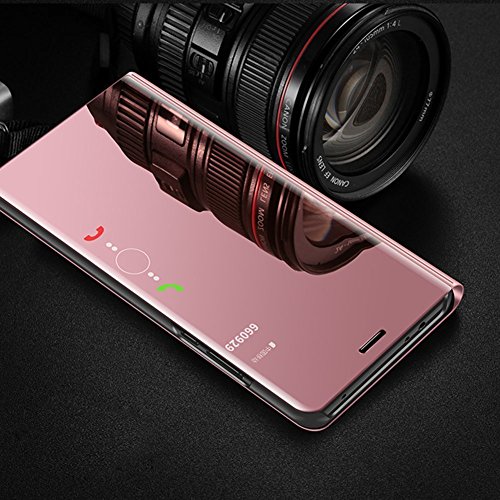 EMAXELERS Funda Samsung Galaxy S6 Edge Plus Espejo Caja de Maquillaje con Marco de Cuero de la PU Flip Protectora de Cuerpo Completo para Samsung Galaxy S6 Edge Plus Mirror PU : Rose Gold