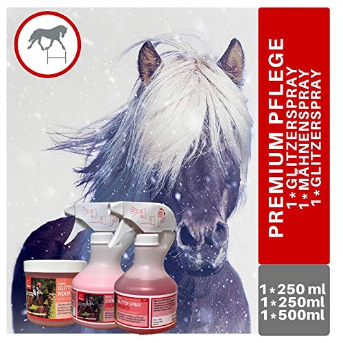 Emma ♥ Caballos Cuidado – Juego 3 piezas, caballos purpurina Spray, grasa Herradura en rosa con aroma Fresa & purpurina, crin Spray para montaje, trenzar crines y cola de pelo para caballos Box