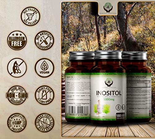 EN Myo Inositol 1000mg Acido Folico 200mg & Cromo 100mg | 180 Cápsulas Veganas | Para Apoyar la Salud de la Mujer | Hecho en el RU en Instalaciones con Licencia ISO | Sin OGM, Gluten o Lácteos