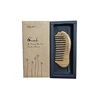 EQLEF® Pescado forma verde sándalo peine de bolsillo pequeño cepillo de pelo peine de pelo peine de pelo peine de madera y púas anchas