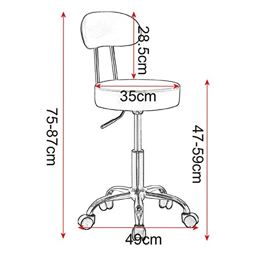 eSituro 1x Taburetes de Bar Taburete Oficina con Ruedas Regulable en Altura Juego de 1 Piel Sintética Silla de Trabajo Sillas de Escritorio con Asiento Tapizado Blanco SBST0182