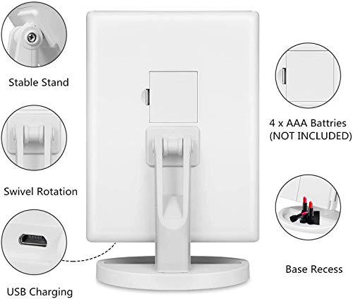 Espejo Maquillaje con Luz,HOMI Profesional Espejo Cosmético 1X, 2X,3X Iluminacíon 21 Led Pantalla táctil Lámparas,Plegable Lámpara LED 180° Rotación Coméstico con Mostrador,Mejor Regalo (Blanco)