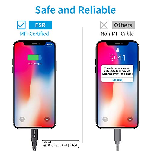 ESR Cable USB C a Lightning Cable【3.3ft MFi Certificación】Nailon Trenzado,PD de Carga Rápida para iPhone SE 2020/11/11 Pro/11 Pro Max/X/XS/XR/XS Max/8, iPad 8/7, AirPods pro, Usar con Cargadores USB-C