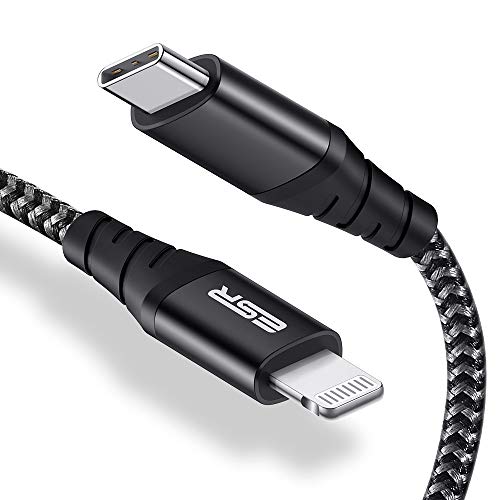 ESR Cable USB C a Lightning Cable【3.3ft MFi Certificación】Nailon Trenzado,PD de Carga Rápida para iPhone SE 2020/11/11 Pro/11 Pro Max/X/XS/XR/XS Max/8, iPad 8/7, AirPods pro, Usar con Cargadores USB-C