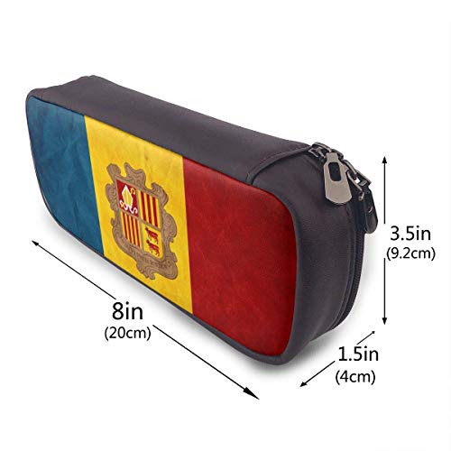 Estuche de lápices de cuero de gran capacidad de la bandera de Andorra, organizador de papelería de bolígrafo grande Organizador de caja de bolsa de almacenamiento grande