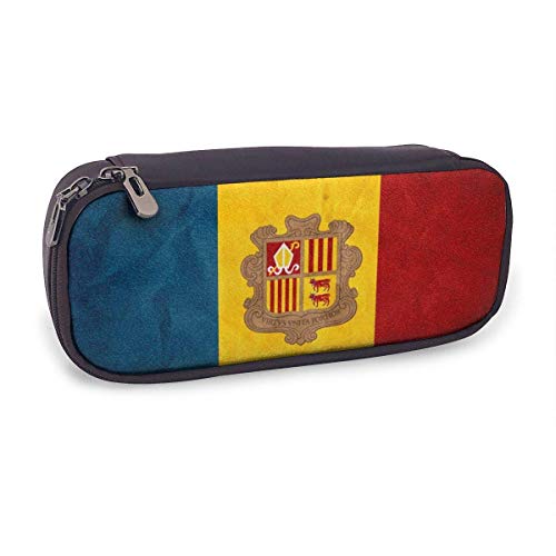 Estuche de lápices de cuero de gran capacidad de la bandera de Andorra, organizador de papelería de bolígrafo grande Organizador de caja de bolsa de almacenamiento grande