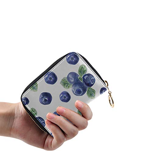 Estuche para Tarjetas Delicious Blueberry Fruit Monedero y Tarjetero Cuero de la PU Cremallera Alrededor Billetera de tamaño Compacto Protector de Tarjeta de crédito para Mujeres Damas niñas Cartera