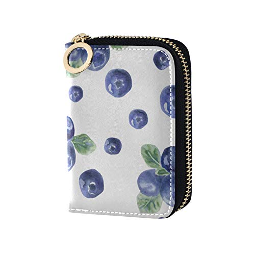 Estuche para Tarjetas Delicious Blueberry Fruit Monedero y Tarjetero Cuero de la PU Cremallera Alrededor Billetera de tamaño Compacto Protector de Tarjeta de crédito para Mujeres Damas niñas Cartera