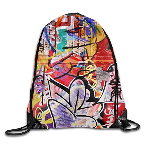 Etryrt Mochilas/Bolsas de Gimnasia,Bolsas de Cuerdas, Cool Colorful Graffiti Street Art Free Style Drawstring Bag Travel Backpack Gym Bag