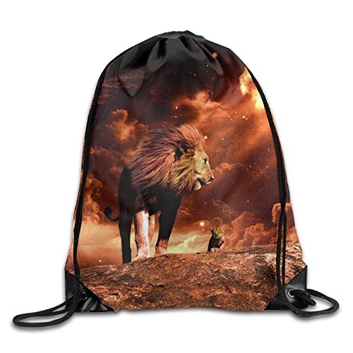 Etryrt Mochilas/Bolsas de Gimnasia,Bolsas de Cuerdas, Large Capacity Drawstring Backpack Galaxy Lion Father and Son Waterproof Bunch Backpack For Men and Women